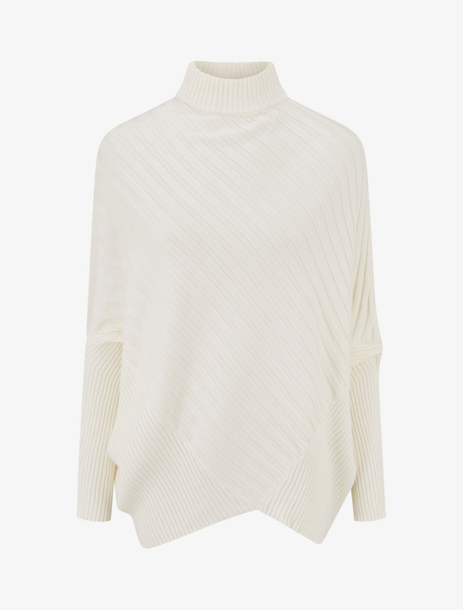 Pull overzise asymétrique à col montant - Crème - 1