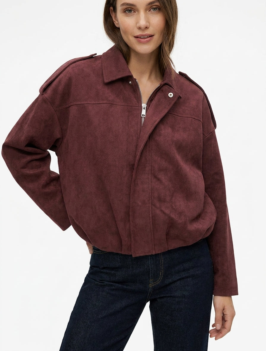 Bomber effet daim à languettes - Bordeaux