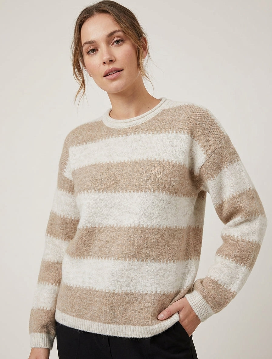 Pull ample à rayures stylisées - Taupe