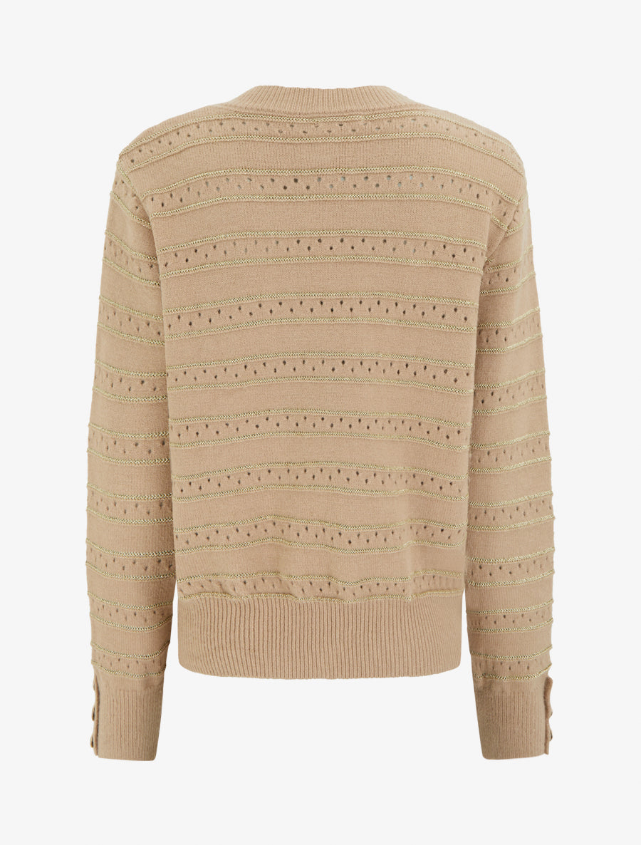 Pull droit à col V et rayures irisées - Camel - 2
