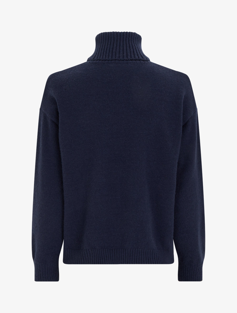 Pull droit à col roulé et boutons décoratifs - Marine - 2