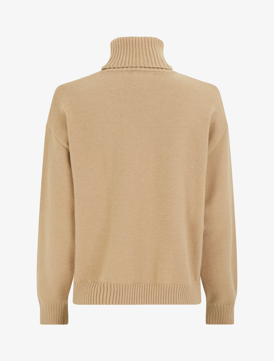 Pull droit à col roulé et boutons décoratifs - Camel clair - 2