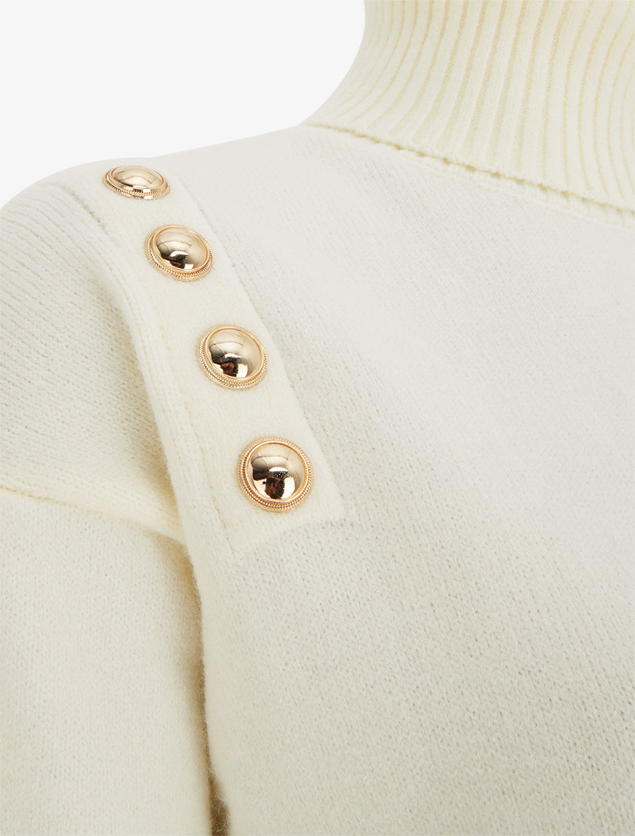 Pull droit à col roulé et boutons décoratifs - Écru - 3