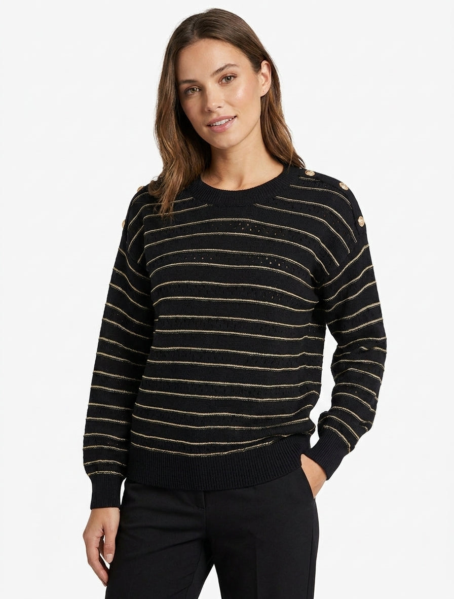 Pull en maille ajourée à rayures - Noir