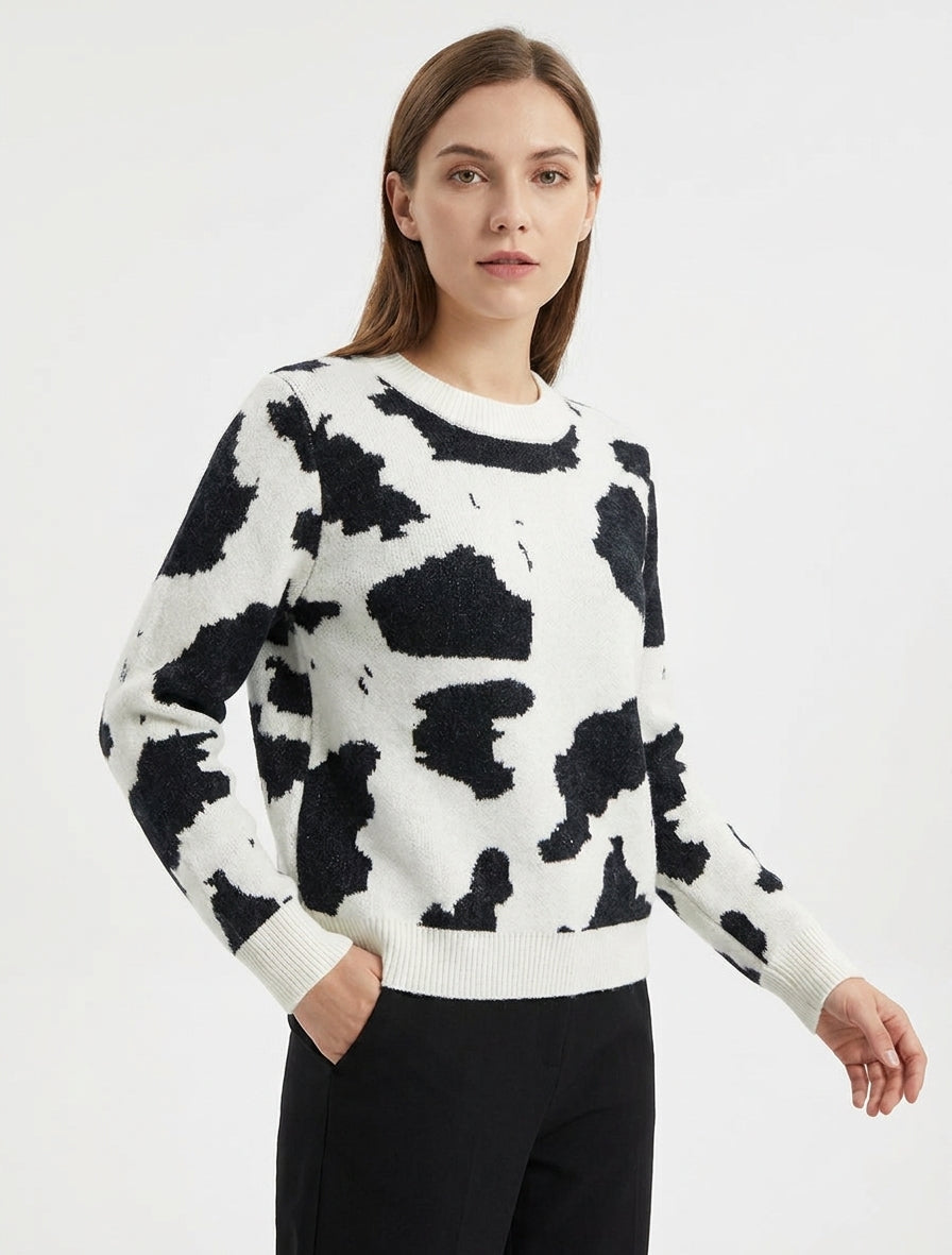 Pull maille encolure ronde vache - Blanc