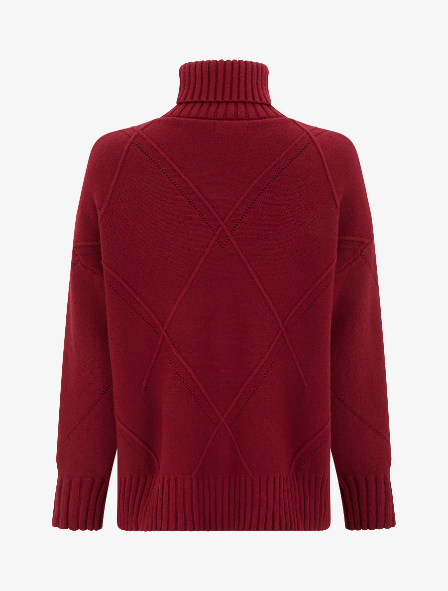 Pull ample à col roulé en maille quadrillée - Bordeaux - 2