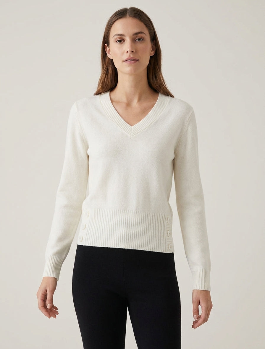 Pull droit maille à bords boutonnés - Blanc