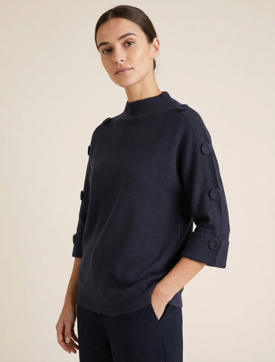 Pull col montant à boutons - Bleu nuit