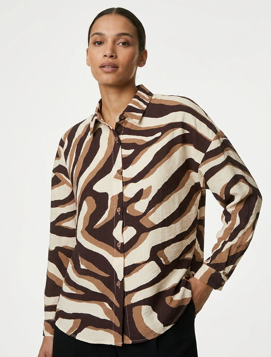 Chemise fluide imprimé animal - Marron