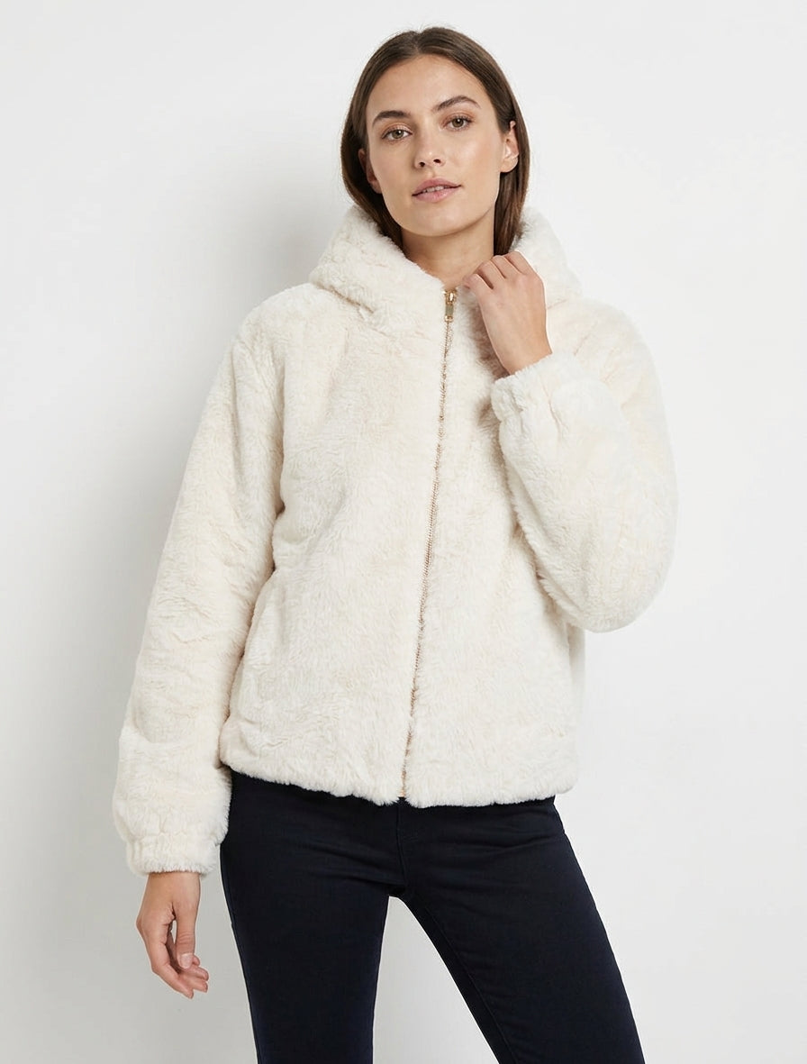 Blouson en fourrure synthétique à capuche - Écru