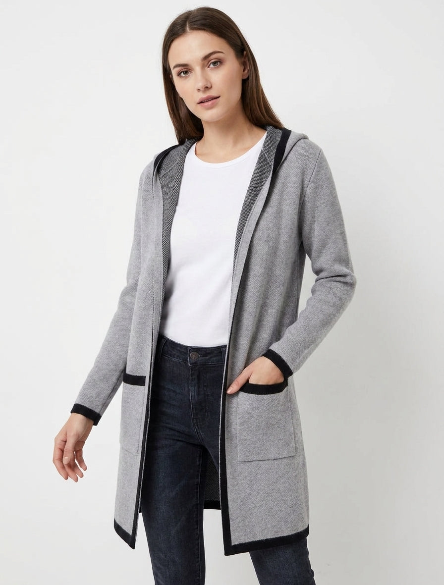 Gilet ouvert maille à capuche - Gris