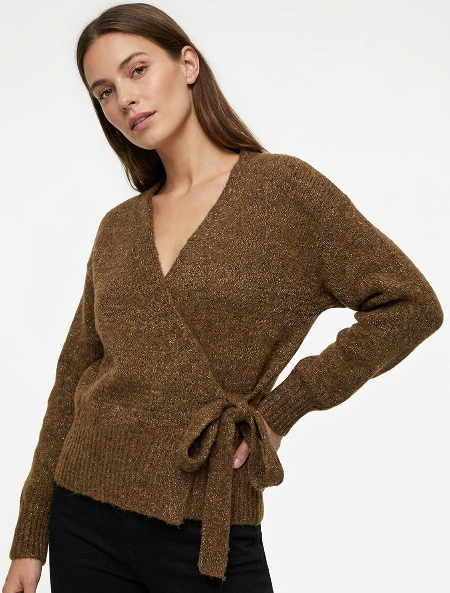 Pull cache-cœur à fils irisés - Marron