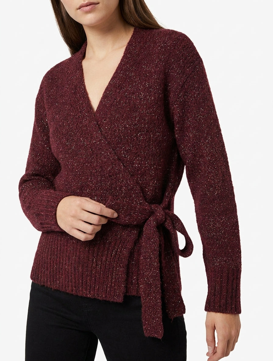 Pull cache-cœur à fils irisés - Lie de vin