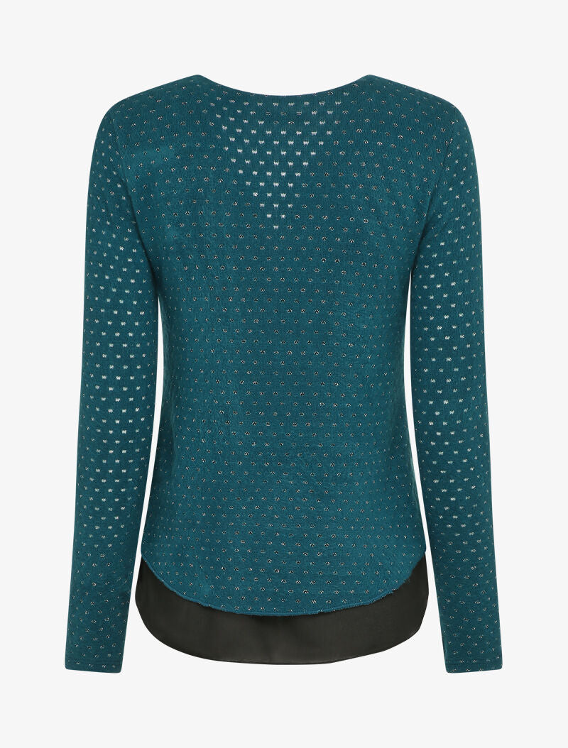 Pull à col V zippé en voile superposé - Bleu - 2