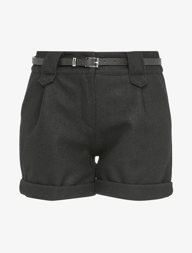 Short en feutrine à bords retroussés - Noir - 1