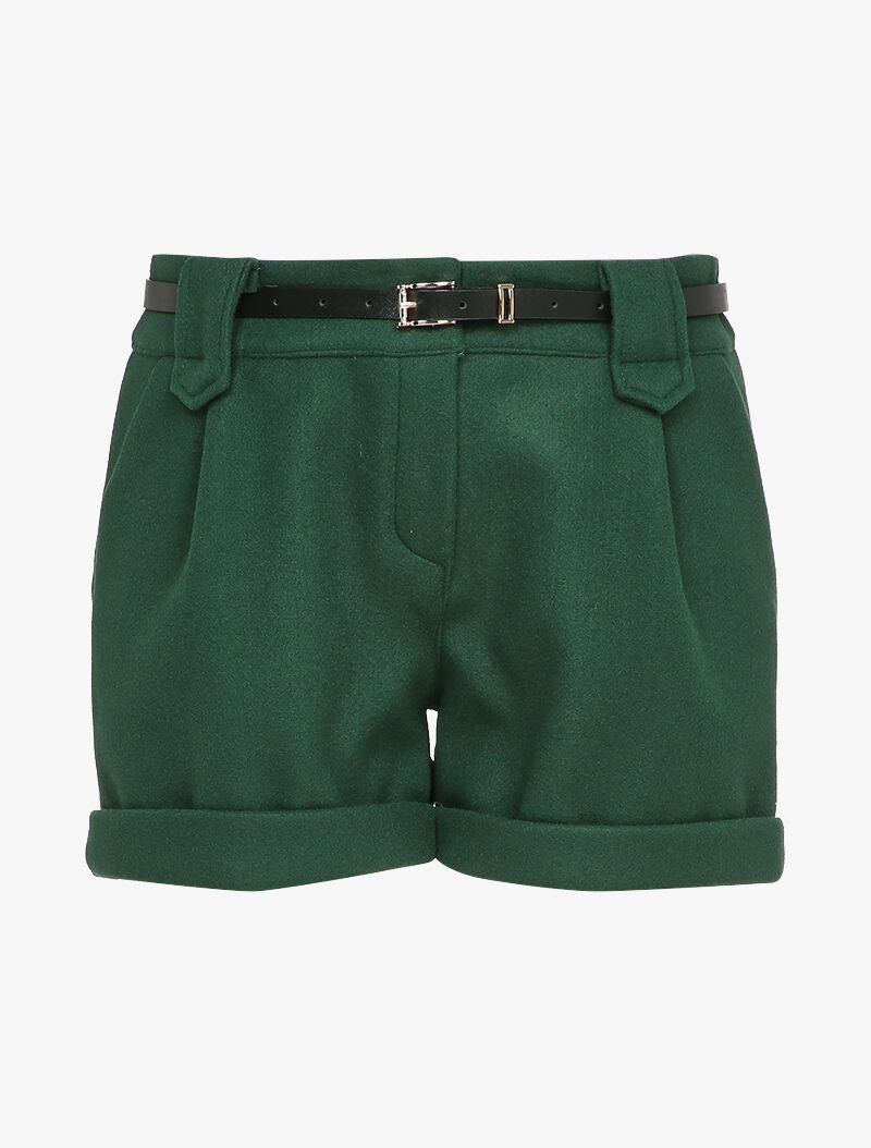 Short en feutrine à bords retroussés - Vert sapin - 1