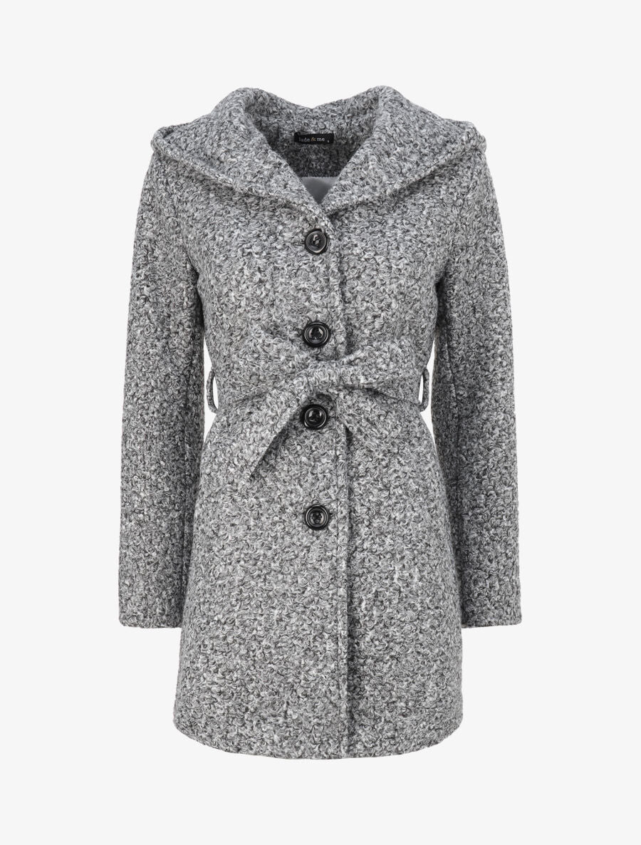 Manteau boutonné à capuche - Gris chiné - 1