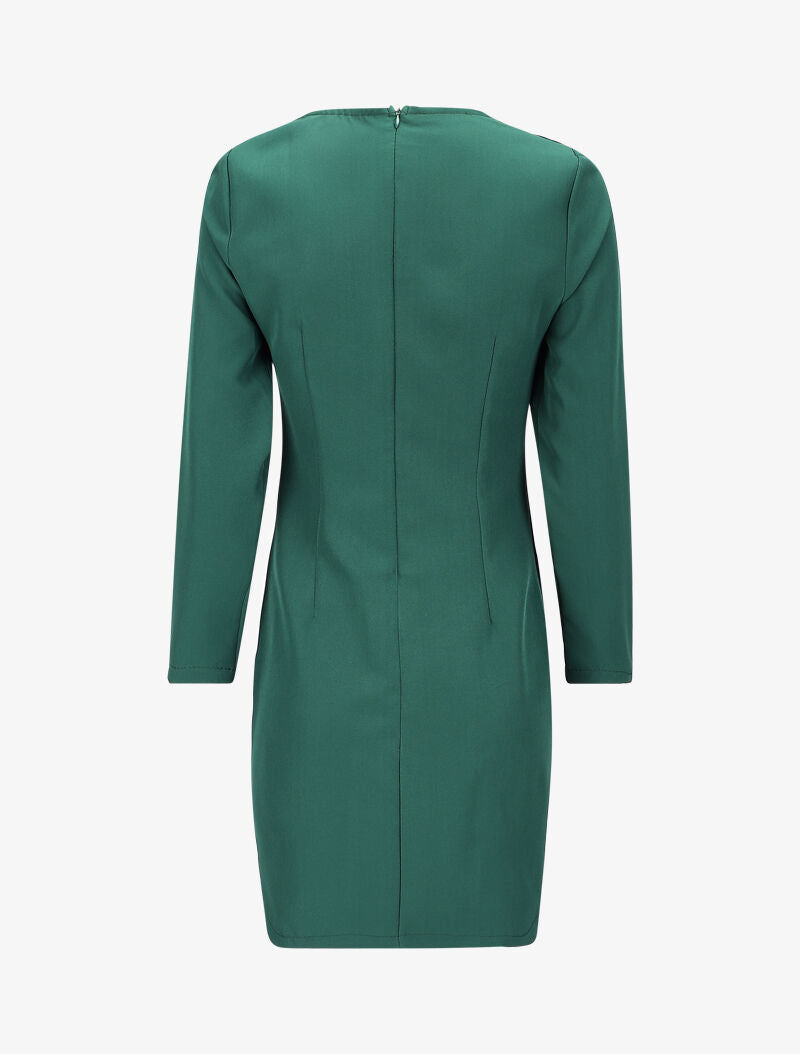 Robe ajustée à col fendu et détail chaîne - Vert émeraude - 2