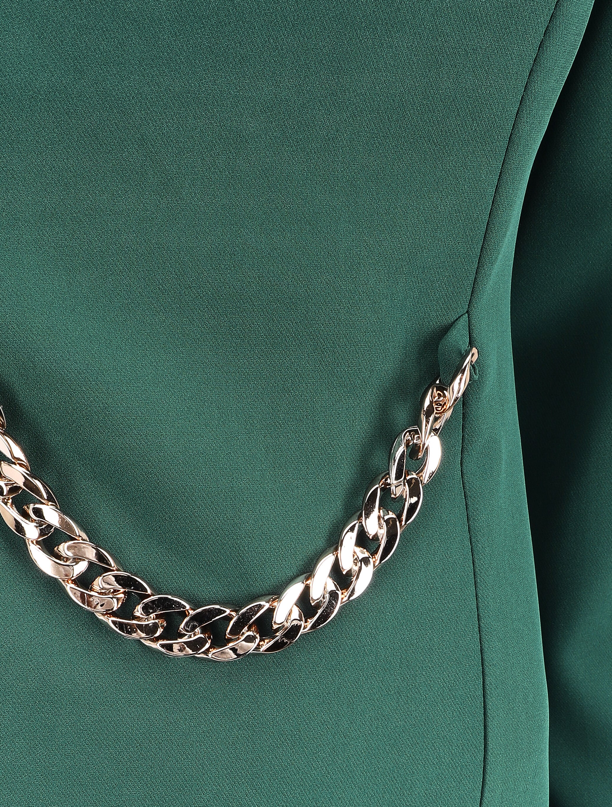 Robe ajustée à col fendu et détail chaîne - Vert émeraude - 3