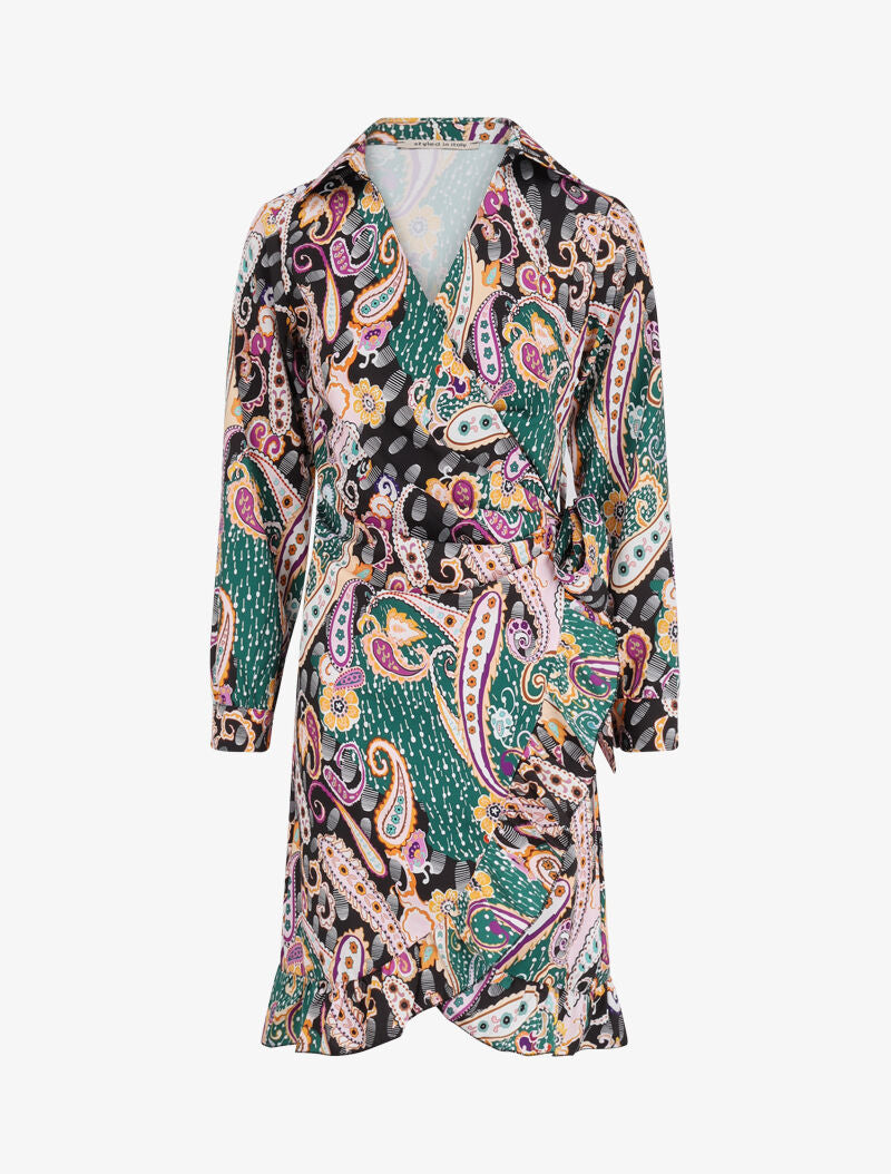Robe portefeuille volantée à imprimé cachemire stylisé - Noir - 1