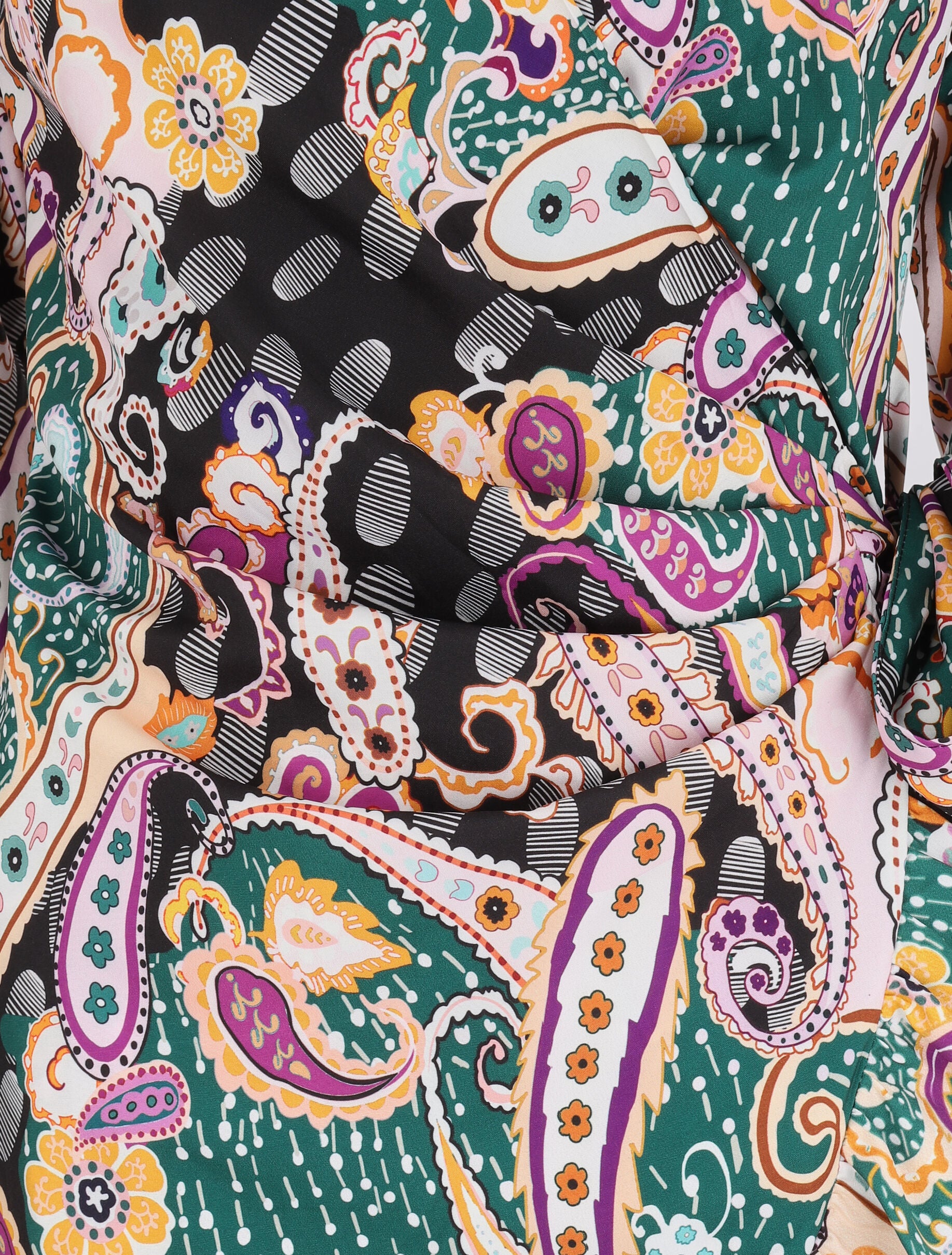 Robe portefeuille volantée à imprimé cachemire stylisé - Noir - 3