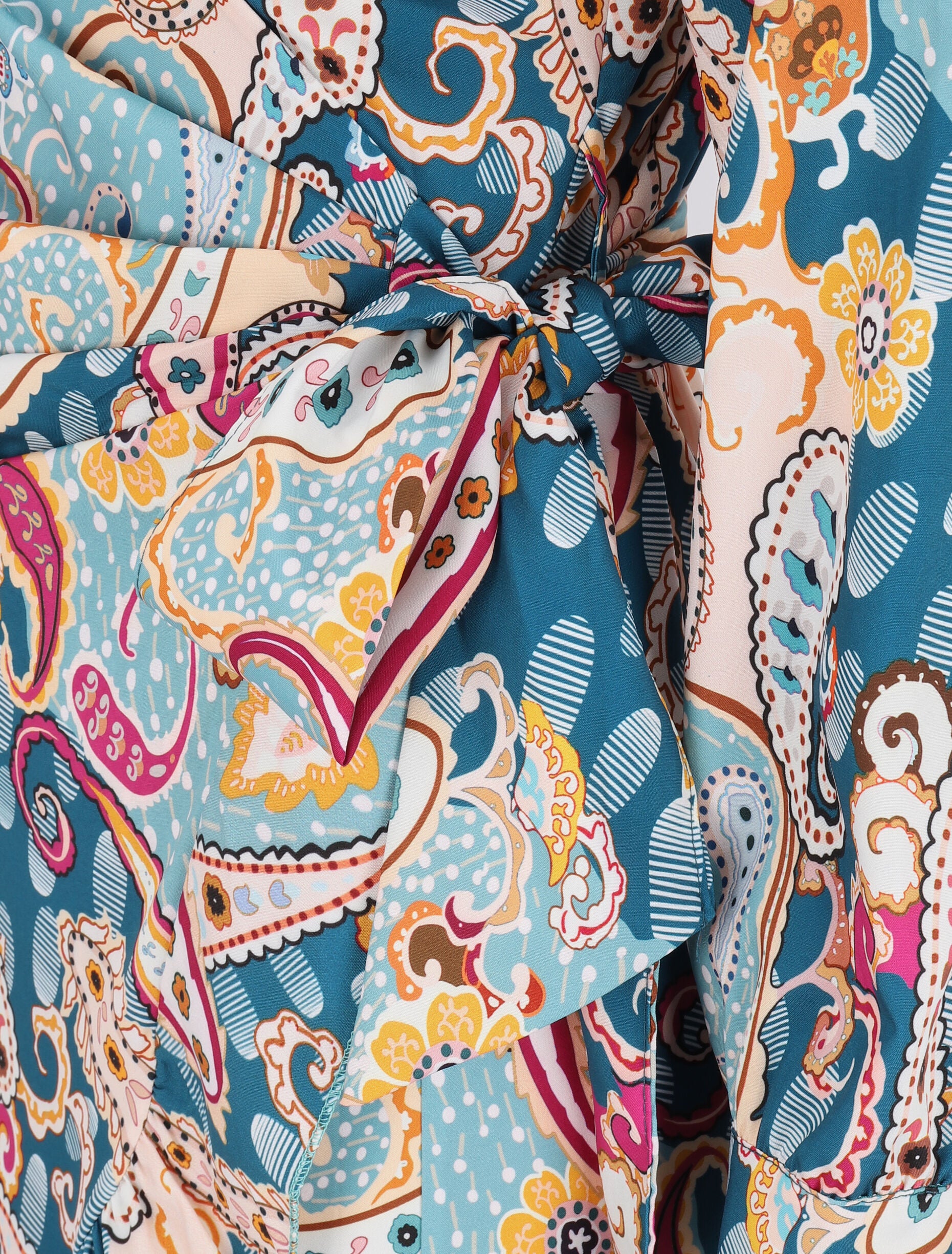 Robe portefeuille volantée à imprimé cachemire stylisé - Bleu - 3