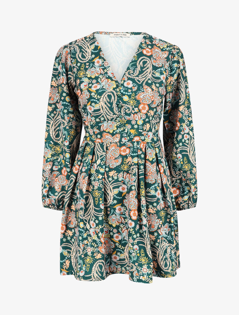 Robe col V à imprimé floral - Vert - 1