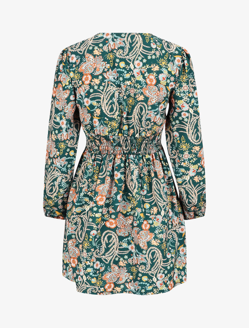 Robe col V à imprimé floral - Vert - 2