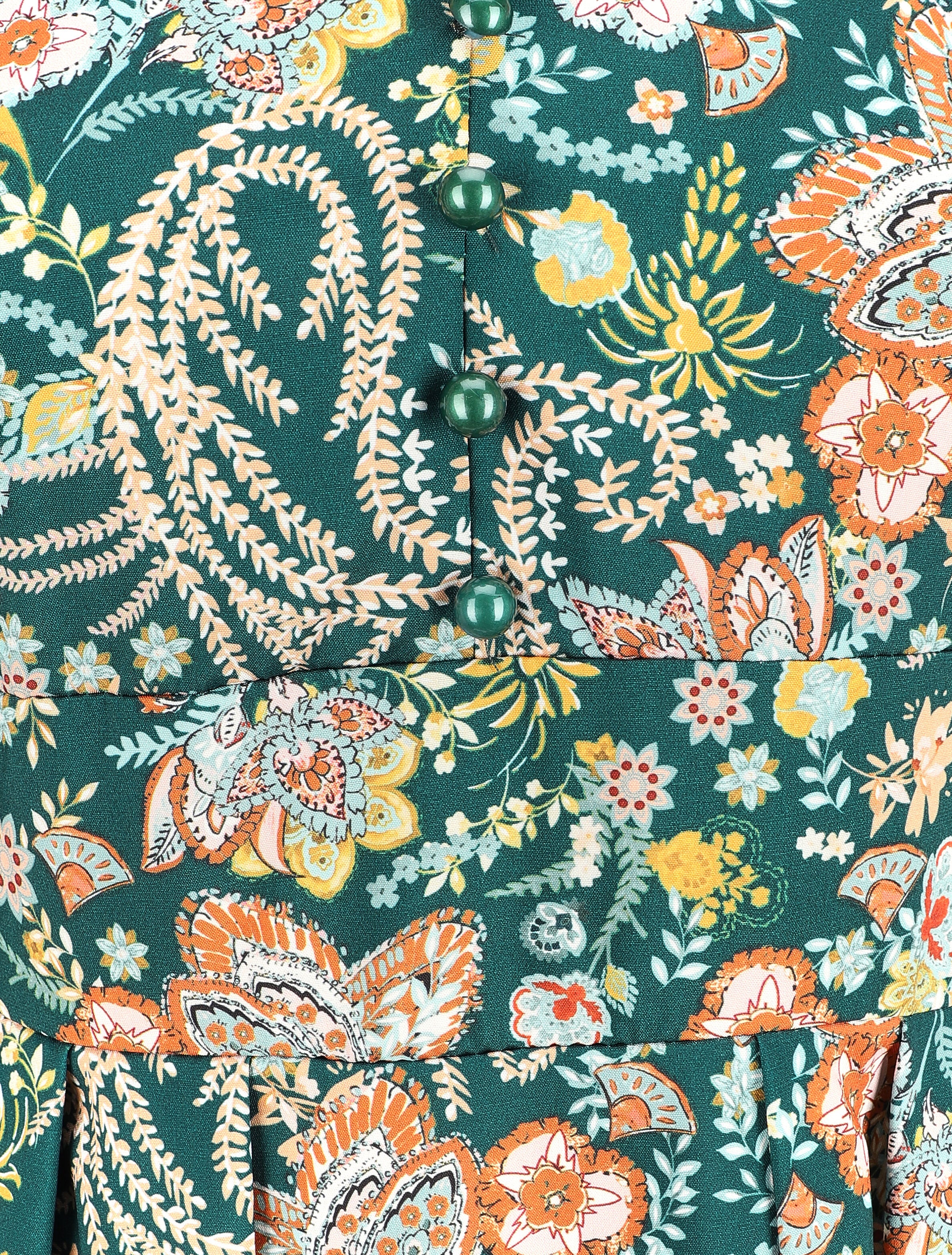 Robe col V à imprimé floral - Vert - 3