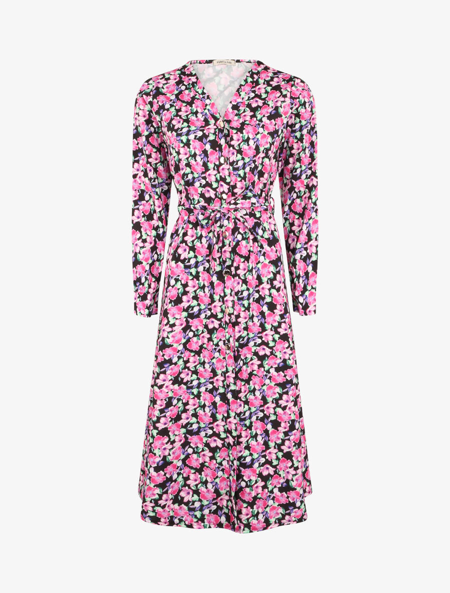 Robe longue à imprimé à fleurs - Noir - 1