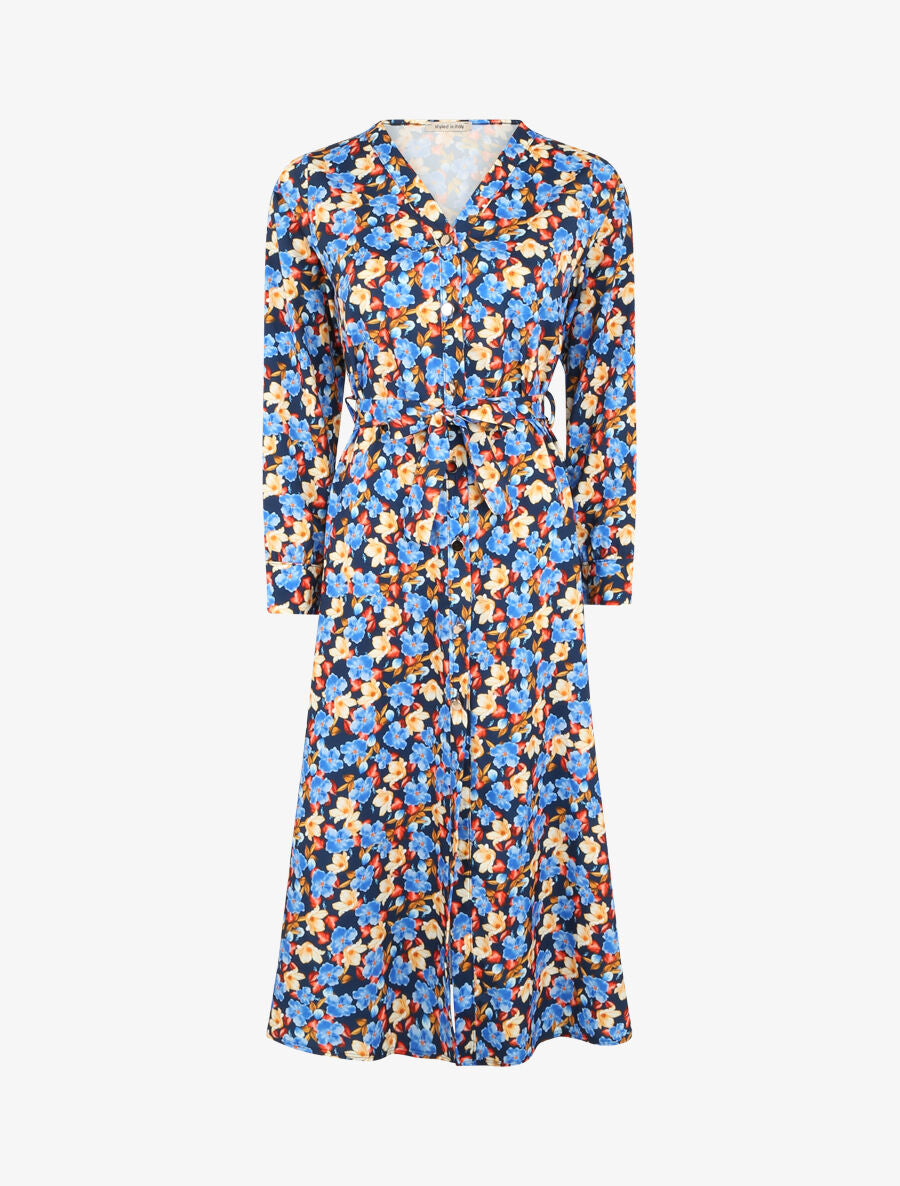 Robe longue à imprimé à fleurs - Bleu marine - 4