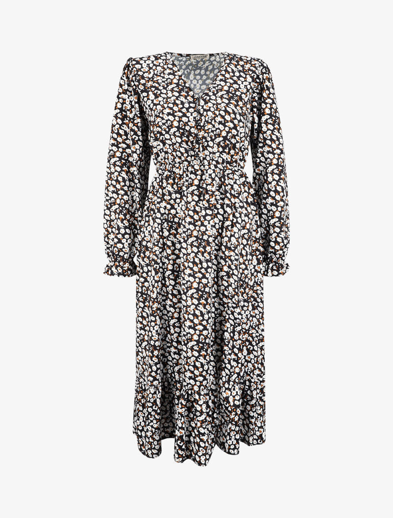 Robe taille empire à imprimé marguerite - Noir - 1