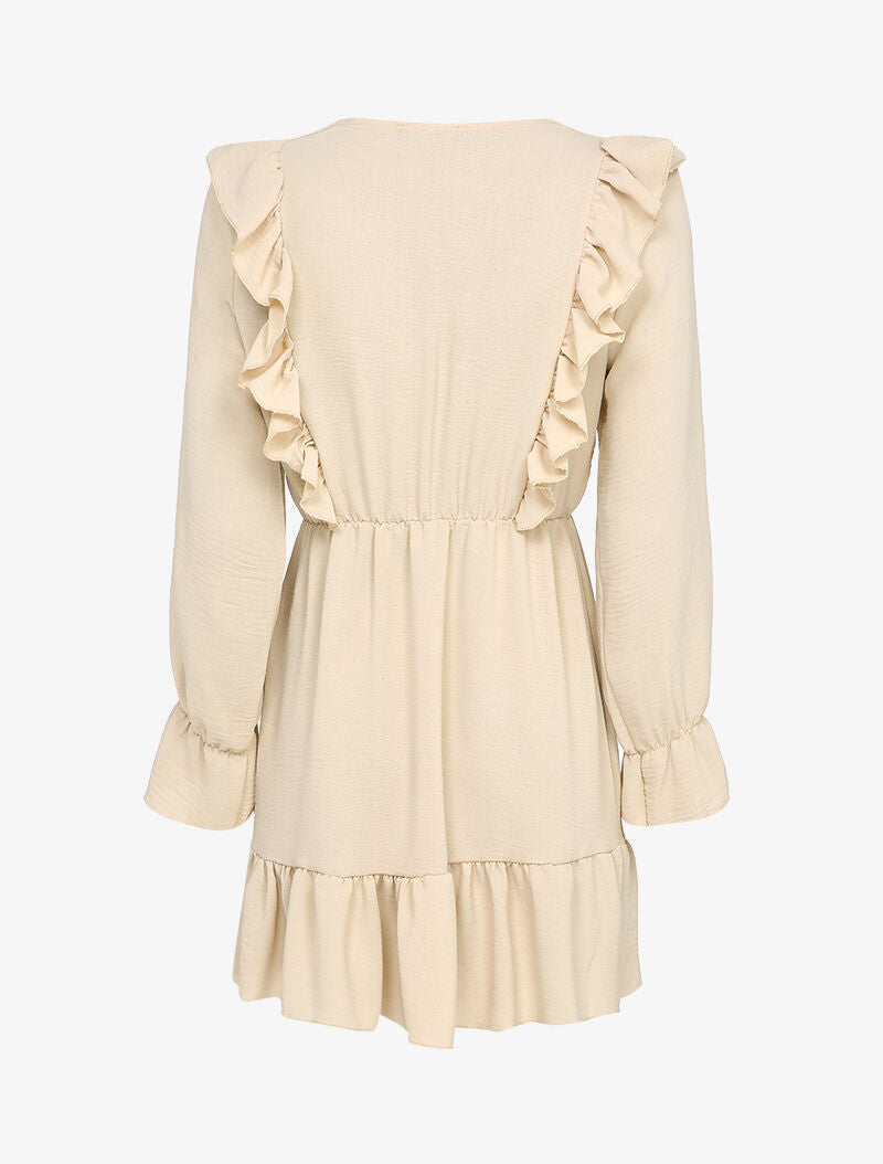 Robe patineuse à épaules et bords volantés - Beige - 2