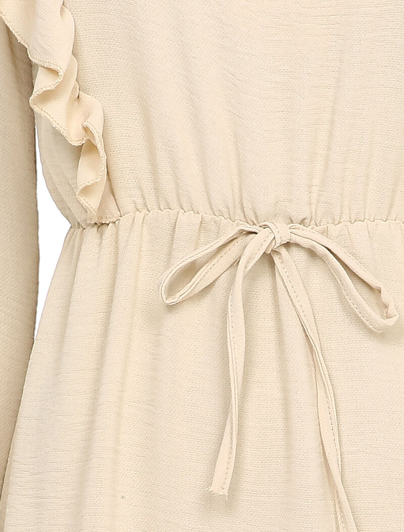 Robe patineuse à épaules et bords volantés - Beige - 3