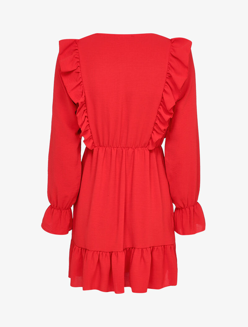 Robe patineuse à épaules et bords volantés - Rouge - 2