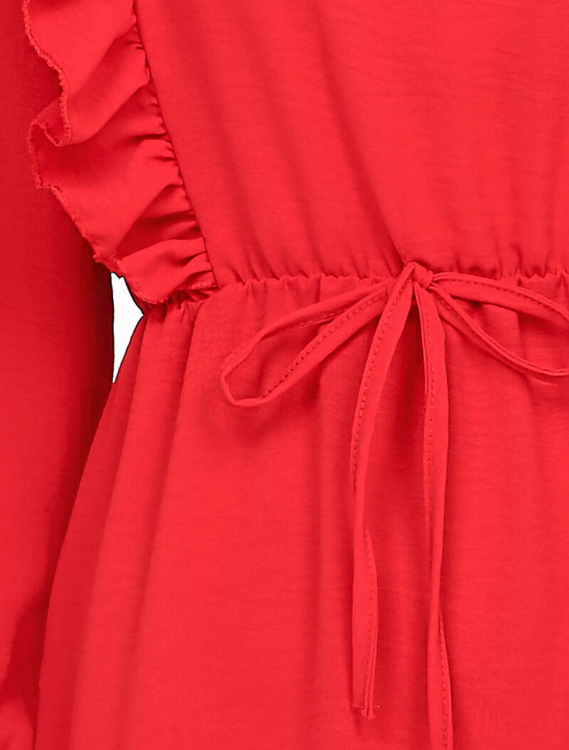 Robe patineuse à épaules et bords volantés - Rouge - 3