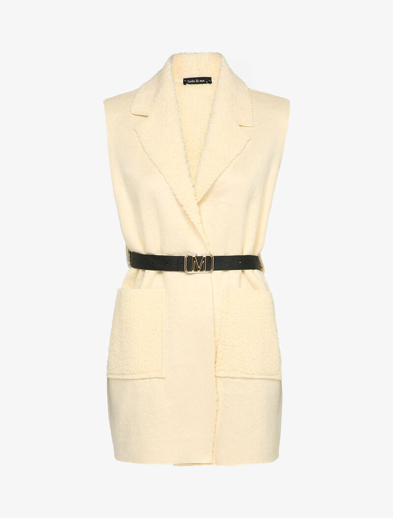 Veste sans manches style peau lainée - Écru - 1