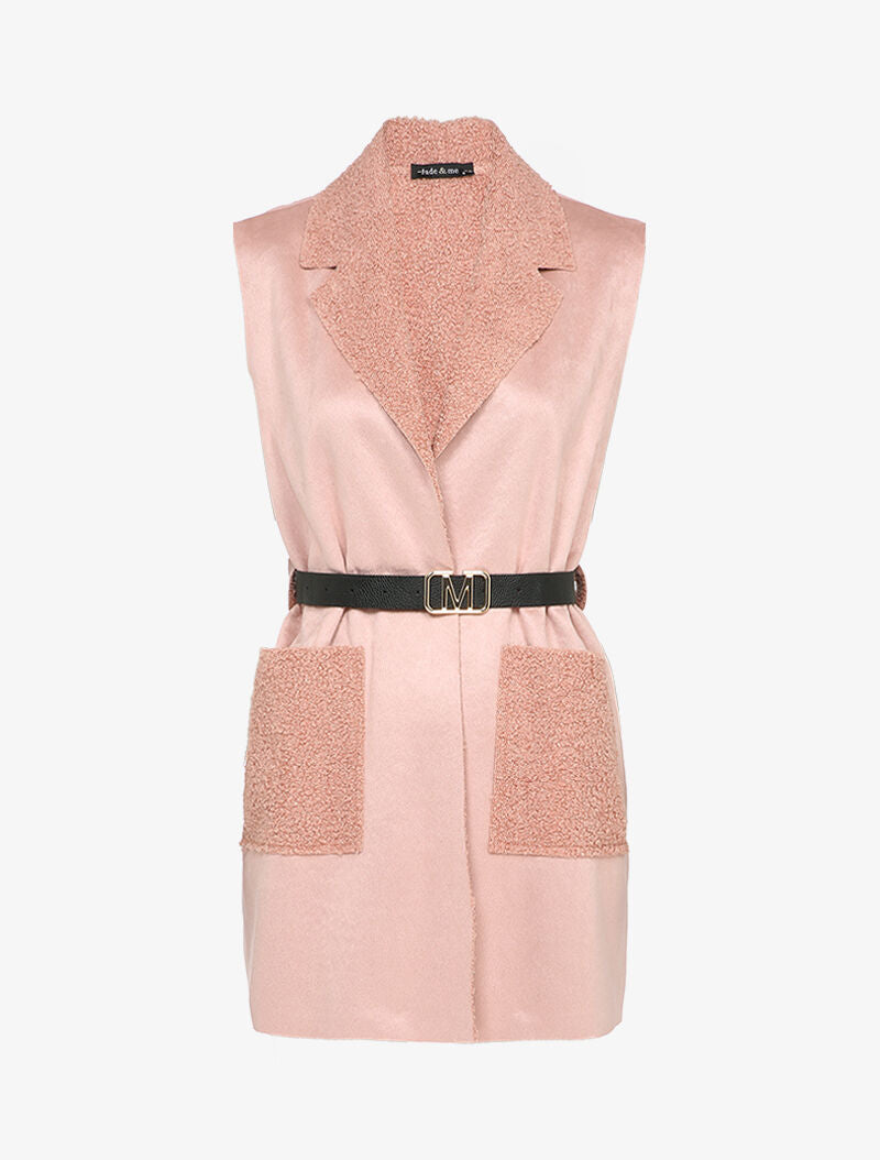 Veste sans manches style peau lainée - Rose poudré - 4