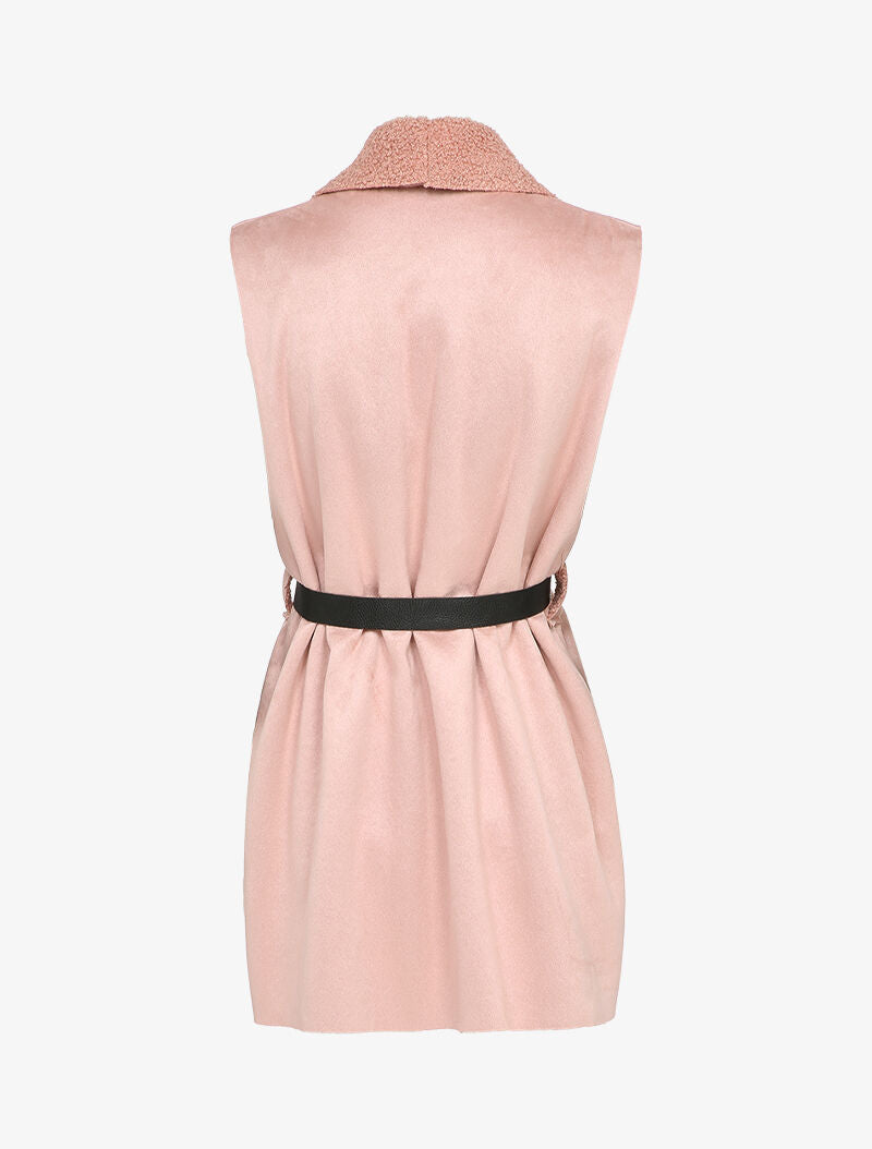 Veste sans manches style peau lainée - Rose poudré - 2