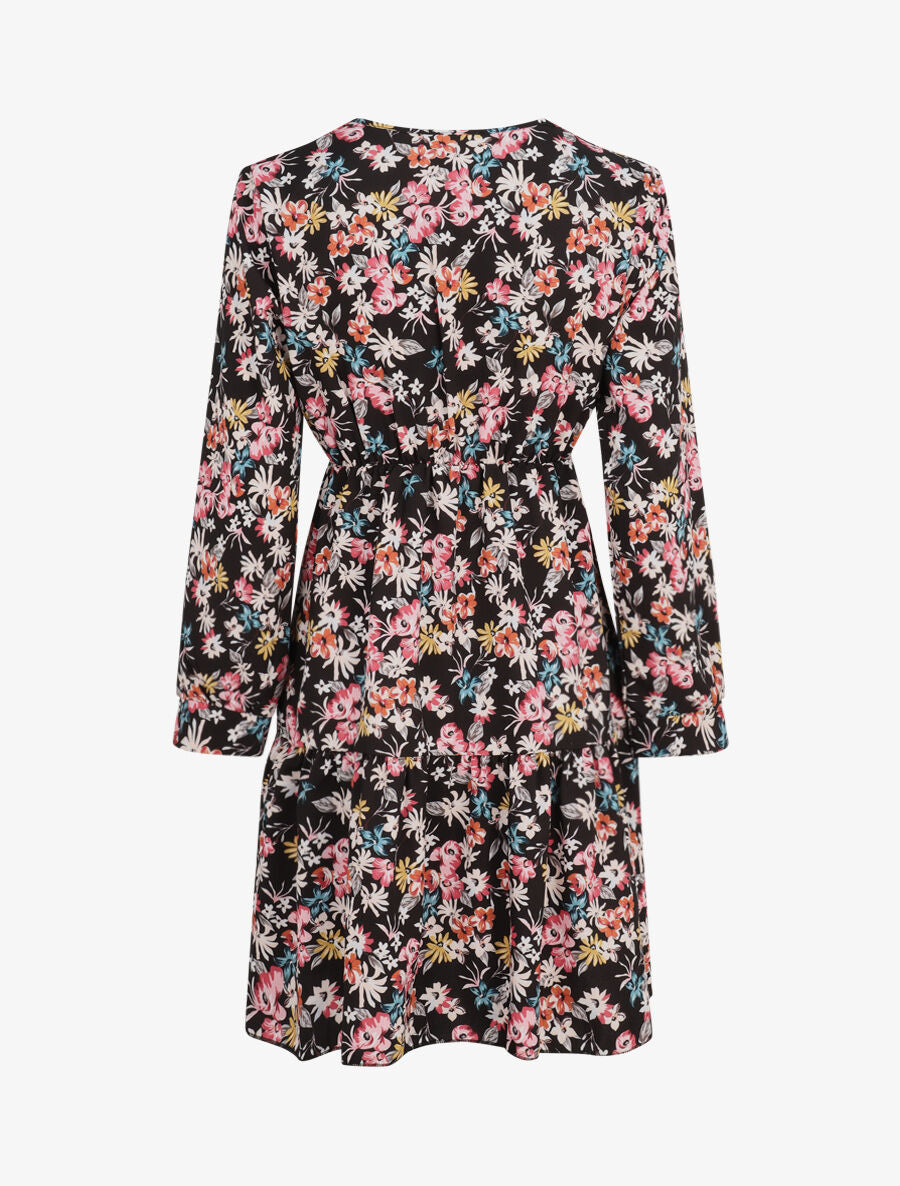 Robe patineuse fleurie à col cache-coeur - Noir - 2