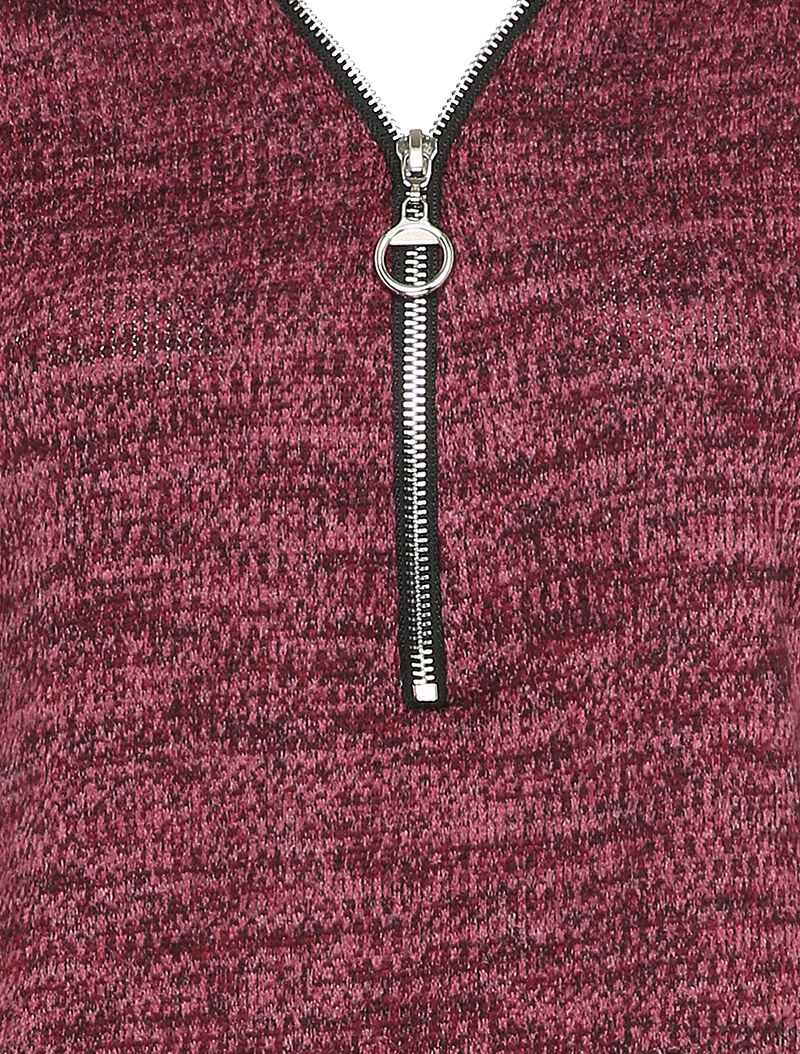 Pull à col V zippé - Bordeaux - 3