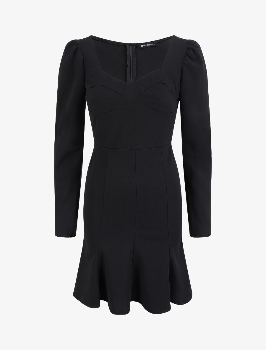Robe volantée à manches gigot - Noir - 1