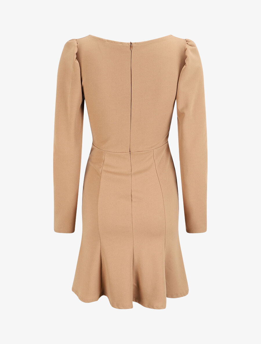 Robe volantée à manches gigot - Camel - 2