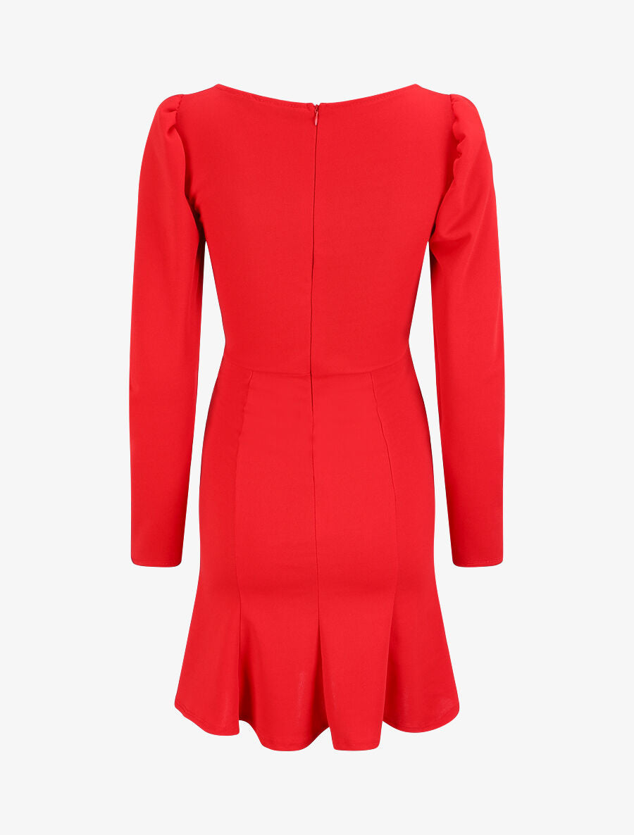 Robe volantée à manches gigot - Rouge - 2