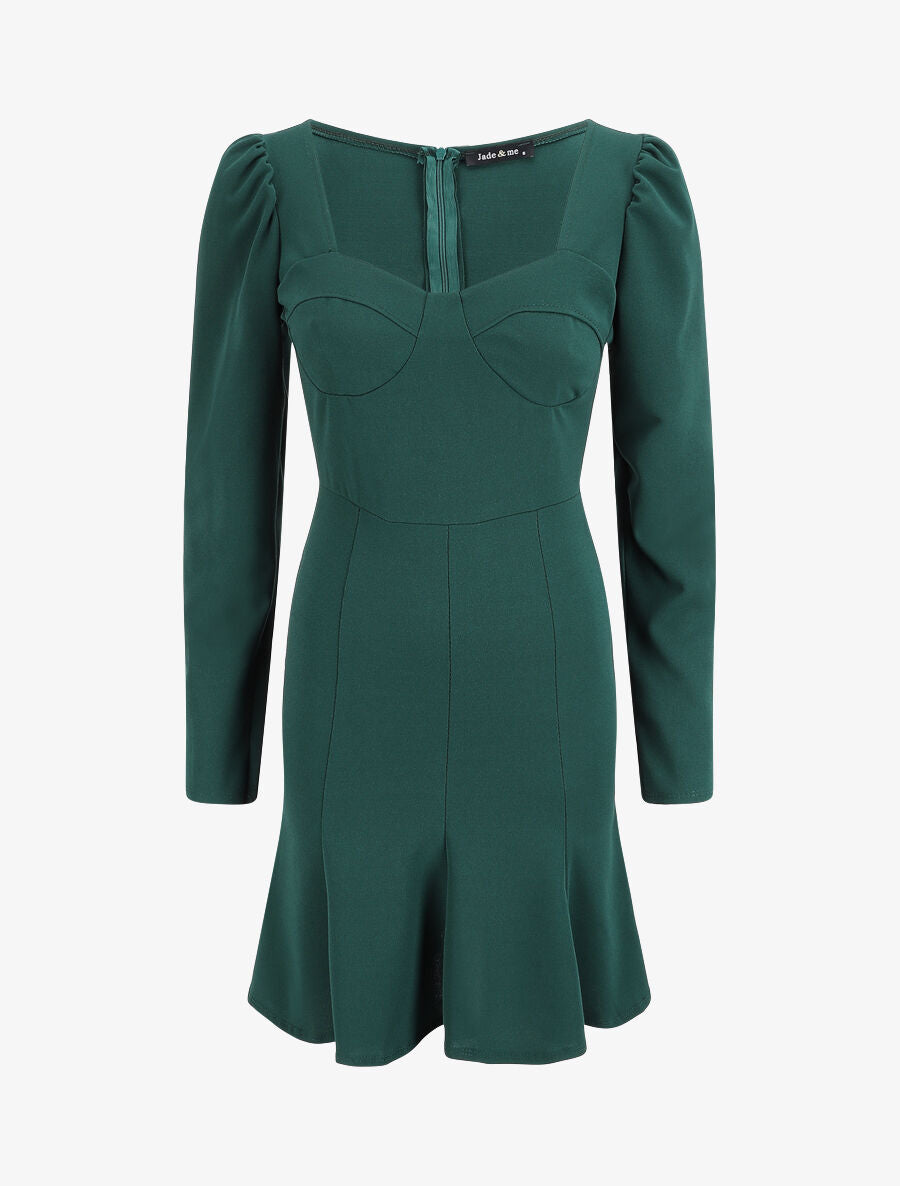 Robe volantée à manches gigot - Vert - 1