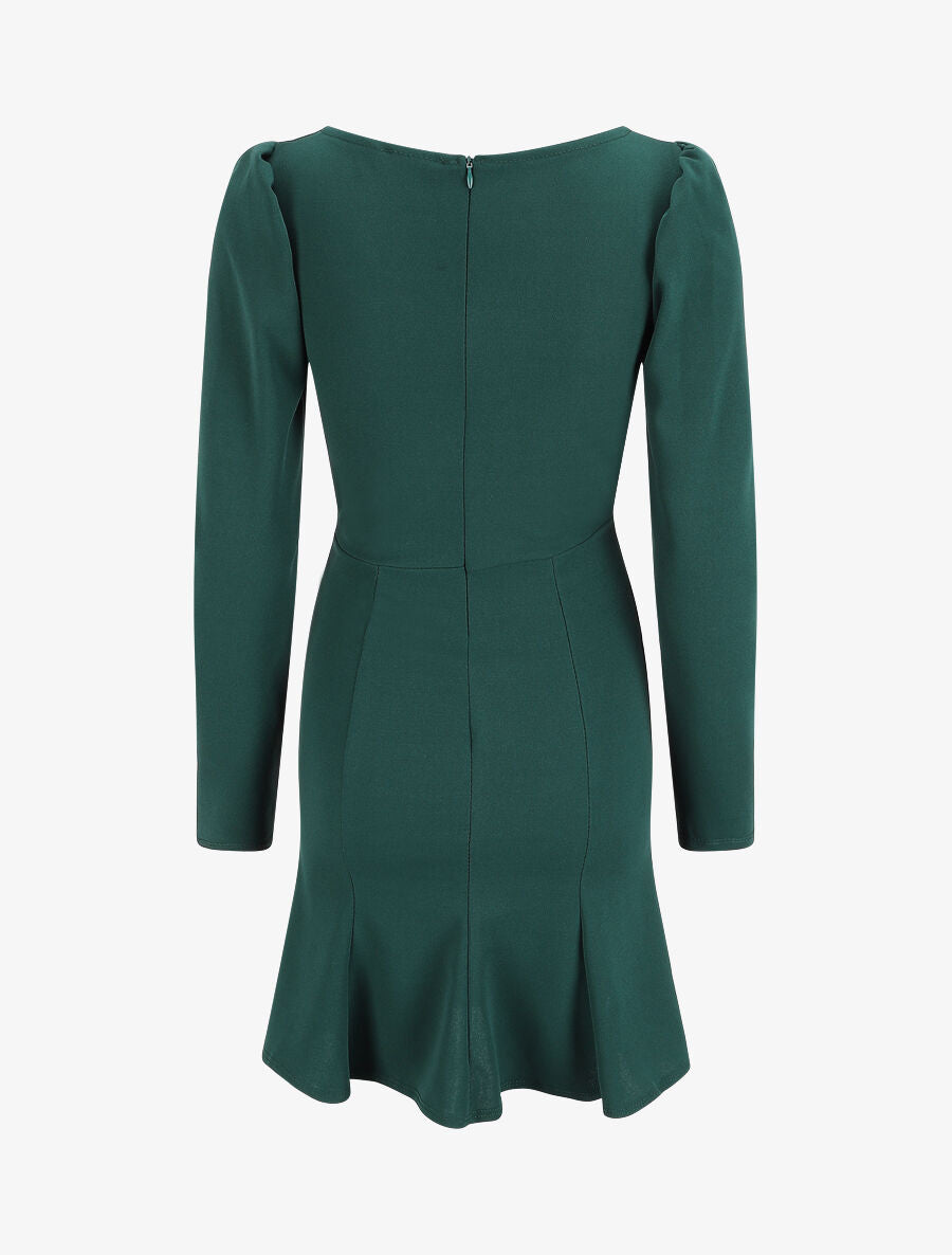 Robe volantée à manches gigot - Vert - 2