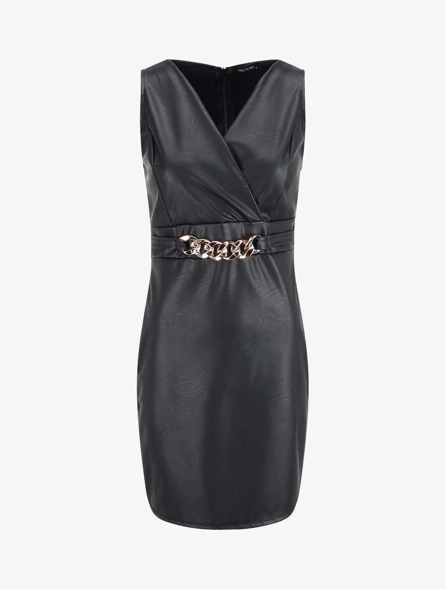 Robe en simili à chaîne à maillons stylisés - Noir - 4