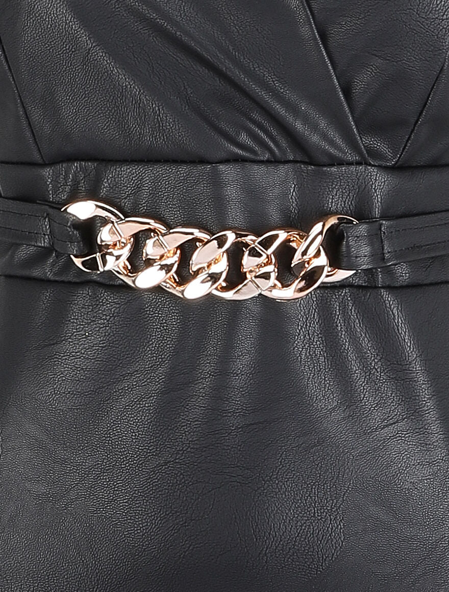 Robe en simili à chaîne à maillons stylisés - Noir - 3