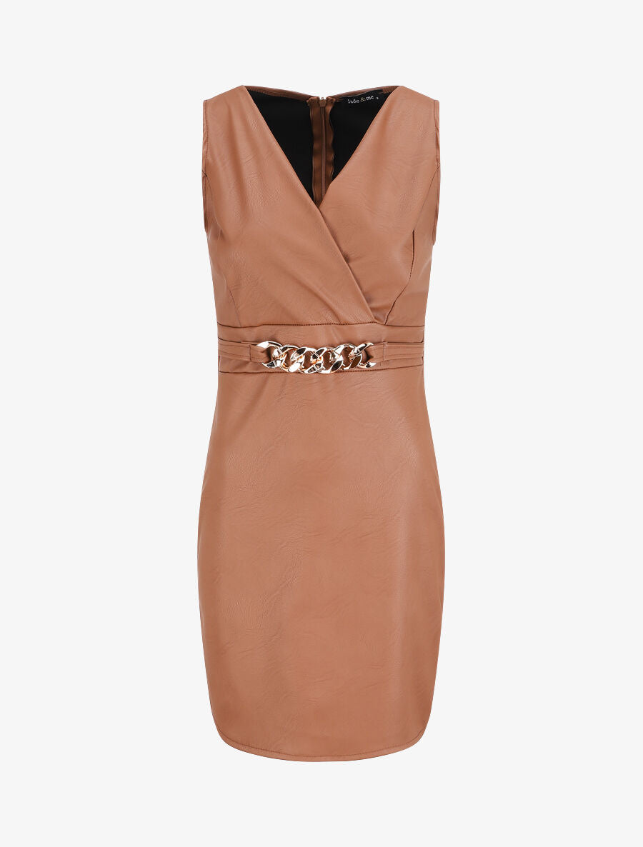 Robe en simili à chaîne à maillons stylisés - Camel - 4
