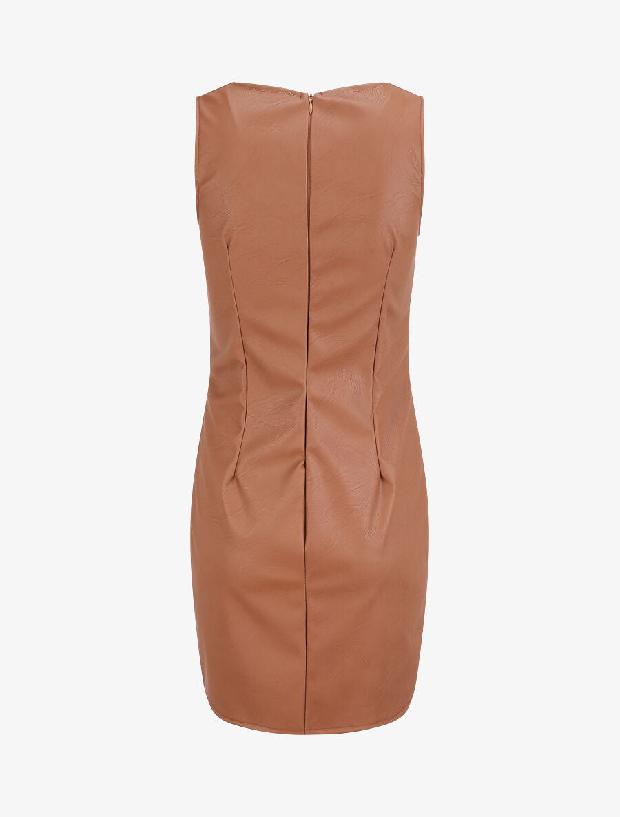 Robe en simili à chaîne à maillons stylisés - Camel - 2